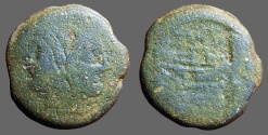 Ancient Coins - Roman Republic AE32 as.  Janus / Galley Prow.  23.95g