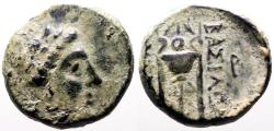 Ancient Coins - Antiochos II Theos AE16 Apollo / Tripod Altar