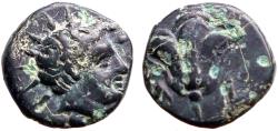 Ancient Coins - Islands off Caria, Rhodes AE9 radiate Helios / Rosebud