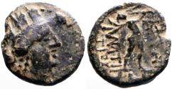 Ancient Coins - Phrygia, Apameia AE16 Turreted Tyche / Marsyas playing aulos