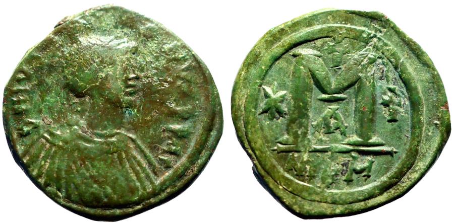 Ancient Coins - Justin I AE31 Follis.  Nikomedia.