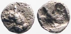 Ancient Coins - Ionia, Teos AR5.5 Tetartemorion.  left facing Griffin / Incuse square w. pellet