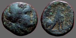 Ancient Coins - Thrace, Lysimachia AE18 Head of Tyche right / LUSIMACEWN, Lion sitting right.