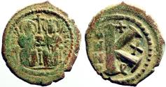 Ancient Coins - Justin II & Sophia AE25 1/2 Follis.  year 10.  Antioch