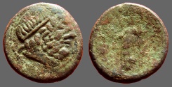Ancient Coins - Sicily, Syracuse AE20  Hd of Sarapis / Isis stg. l. w. sistrum, & sceptre