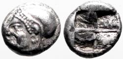 Ancient Coins - Ionia, Phokaia. AR Diobol. Athena / quadripartite incuse