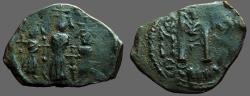 Ancient Coins - Arab Byzantine AE23 imitating Heraclius follis.  Emessa