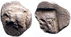 Ancient Coins - Mysia. Kyzikos AR11 Obol.  Boar / Lion