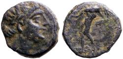 Ancient Coins - Antiochos III Megas AE11 Apollo / Apollo resting on tripod