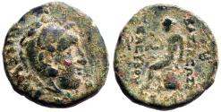 Ancient Coins - Seleukos II Kallinikos AE16 Herkales / Apollo seated on omphalos