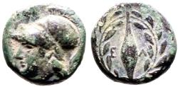 Ancient Coins - Aeolis, Elaia AE10 Athena / Grain ear in wreath