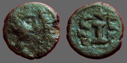Ancient Coins - Justinian I AE12 Decanummium.  I w. cross atop.