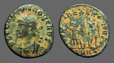 Ancient Coins - Constans as Caesar AE3/4, 2 soldiers, 1 standard.  