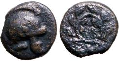 Ancient Coins - Thrace, Maroneia (as Agathokleia) AE13 Macedonian Helmet / Wreath
