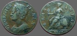World Coins - Great Britain, King George II AE28 1/2 Penny. 1751