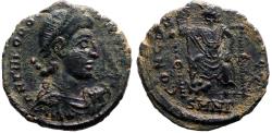 Ancient Coins - Theodosius I AE17 Constantinopolis seated facing
