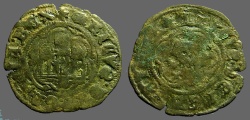 World Coins - Enrique III billon 26mm blanca (2 Cornados) 3 towered castle / Lion rampant left