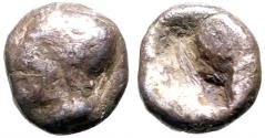 Ancient Coins - Ionia, Phokaia. AR9 Diobol. Athena / quadripartite incuse