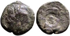 Ancient Coins - Mysia, Pergamon AE20 Asklepios / Serpent coiled on omphalos.  Owl countermark