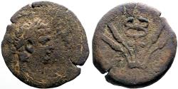 Ancient Coins - Claudius AE25 Diobol. Corn ear bound with caduceus at center