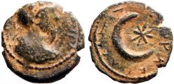 Ancient Coins - Mesopotamia. Carrhae AE14 Crescent with star