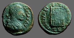 Ancient Coins - Theodosius II AE4 Campgate.  Thessalonica   Bright green patina. 