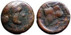 Ancient Coins - Lesbos, Mytilene AE9 Apollo / head of Bull