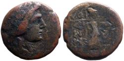Ancient Coins - Thessaly, Thessalian League AE20 Apollo / Athena Itonia w. javelin & shield