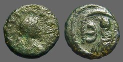 Ancient Coins - Justin I AE pentanummium, Tyche on Antioch seated in shrine 