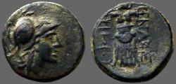 Ancient Coins - Mysia, Pergamon AE19 / Hd of Athena / Trophy of Armor