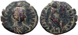 Ancient Coins - Eudoxia AE17 follis. Victory inscribing shield