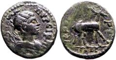 Ancient Coins - Lydia, Hierocaesaraea AE15 Artemis / Stag