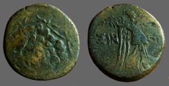 Ancient Coins - Paphlagonia, Sinope AE22 Aegis / Nike walking w. palm branch 