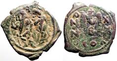 Ancient Coins - Phocas and Leontia  Æ30 Follis.  Constantinople. overstruck