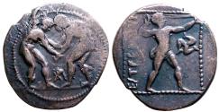 Ancient Coins - Pamphylia, Aspendos AR23 Stater. Wrestlers grappling / Slinger