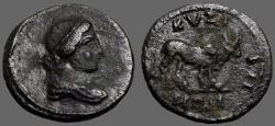 Ancient Coins - Mysia, Kyzikos AE19 Psuedo Autononomous Issue.  Kore / Bull
