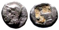 Ancient Coins - Ionia, Phokaia. AR5 Hemitetartemorion. Athena / incuse square
