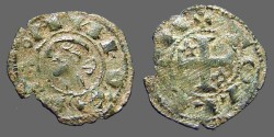 World Coins - Alfonso I 17mm billon denaro.  bust left / Cross w. stars.