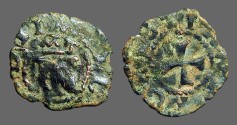 World Coins - Navarra billon dinero. Crowned N / Cross w. pelletes in quartiles 