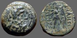 Ancient Coins - Demetrius II 2nd reign AE17 Zeus / Nike adv. w. wreath & palm