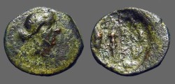 Ancient Coins - Sardes, Lydia AE17 Hd. of Apollo / Club in Wreath 