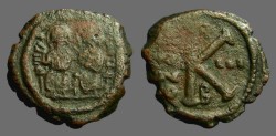 Ancient Coins - Justin II & Sophia AE22 1/2 Follis, Constantinople
