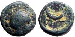 Ancient Coins - Troas, Sigeion AE9.5 Helmeted Athena / Crescent