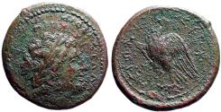 Ancient Coins - Syracuse, Sicily, Hiketas, AE26 Zeus Hellanios / Eagle on thunderbolt