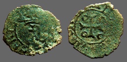 World Coins - Fernando II of Navarra billon dinero. Crowned F / Cross w. pelletes in quartiles