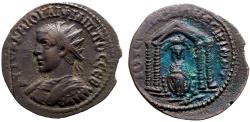 Ancient Coins - Philip II AE24 Nisibis, Mesopotamia.  Tyche in tetrastyle temple