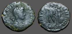 Ancient Coins - Arcadius AE3  Victory holds wreath over Arcadius.  Constantinople. officiana B