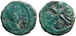 Ancient Coins - Justin I AE13 pentanummium  Chi-Rho Constantinople