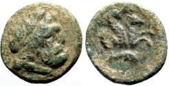 Ancient Coins - Mysia, Lampsakos AE17 Zeus / Pegasos, dolphin below