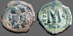 Ancient Coins - Justin II & Sophia AE30 Follis.  Constantinople.  year 5